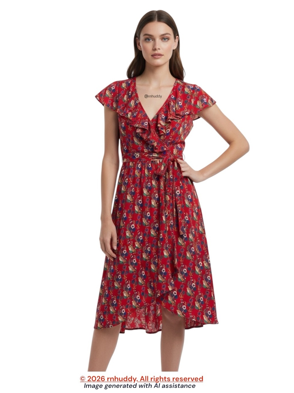 Anthropologie Maeve size 10 Rosalia red ruffle faux wrap dress
